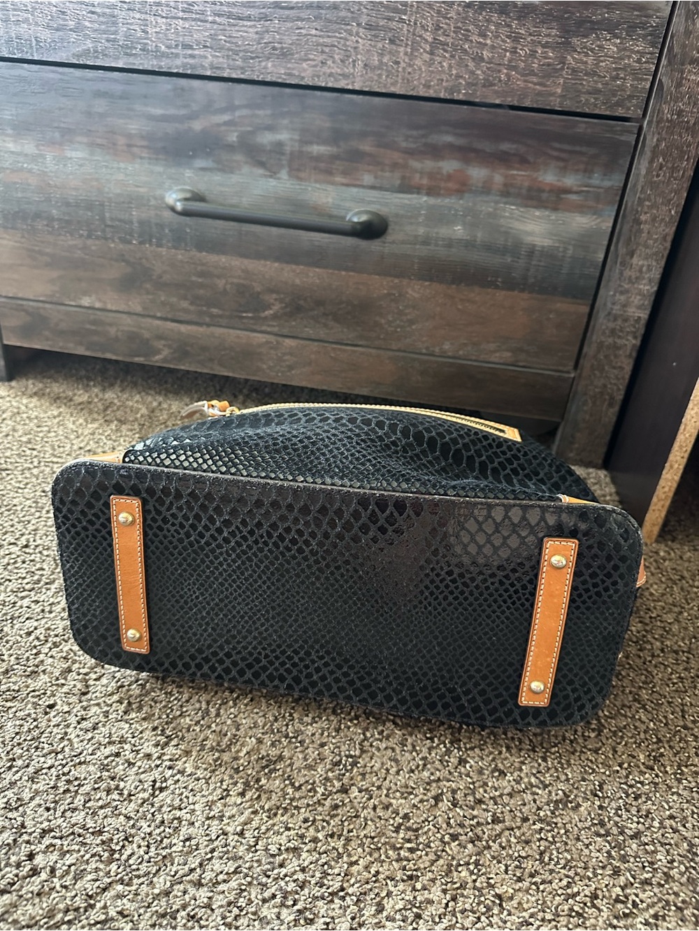 Dooney & Bourke Black Textured Hobo with Tan Leather Trim and Wristlet - Picture 4 of 13